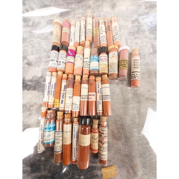 Vtg China Paint Powder Lot 38 Pcs Red Orange Rynne Willoughby Porcelain